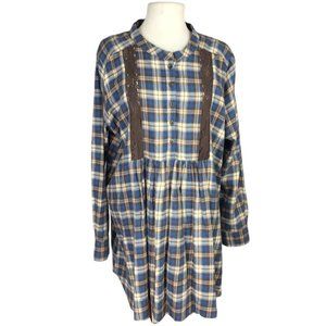 Wrangler Womens XL 1/2 Button Flannel Tunic Top